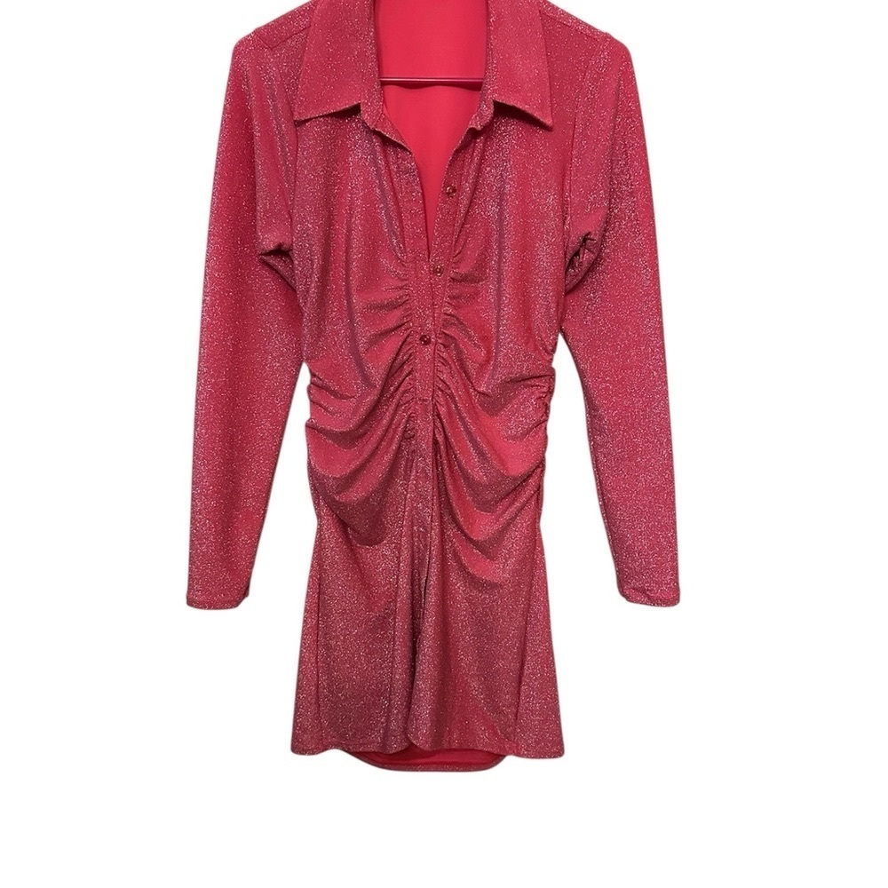 NWT Good American Glittering Pink Ruched Dress